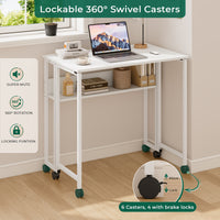 Dripex 80 x 50cm Folding Desk with Storage Shelf & Wheels, Mobile Foldable Desk for Home Office, Space Saving Multipurpose Table for Small Space, Easy Assembly