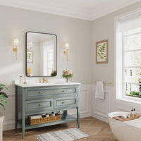 Dripex Rectangular Bathroom Mirror, 75 x 55cm Aluminium Frame Curved Corners, Pre-Fitted Hooks & Fixing Kit, Hang or Lean Vertically/Horizontally, for Living Room, Bedroom