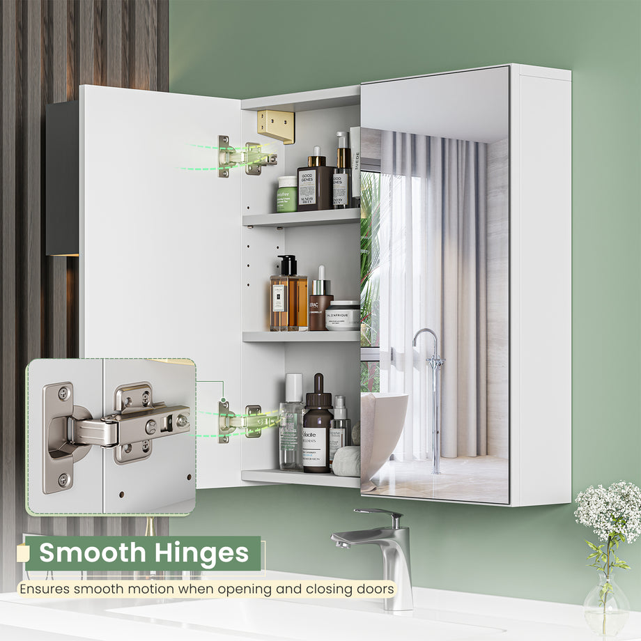 Dripex Double Door Bathroom Mirror Cabinet, Wall Mounted Storage Cupboard with Mirror, Wall Cabinet with Open Compartment Adjustable Shelf, White (60 x 60 x 12 cm)