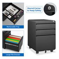 Dripex 3 Drawer Lockable Filing Cabinet, Metal Mobile File Cabinet on Wheels, Under Desk Office Storage for A4, Letter & Legal Files, Anti-Tilt, Pre-Assembled Body