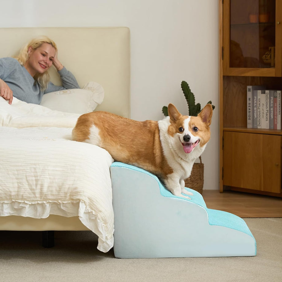 Dripex Curved Dog Stairs for Beds Couches, 2/3-Step Dog Steps with Durable Non-Slip Fabric Cover, Dog Slope Stairs for Small Dogs, Cats or Pets Friendly