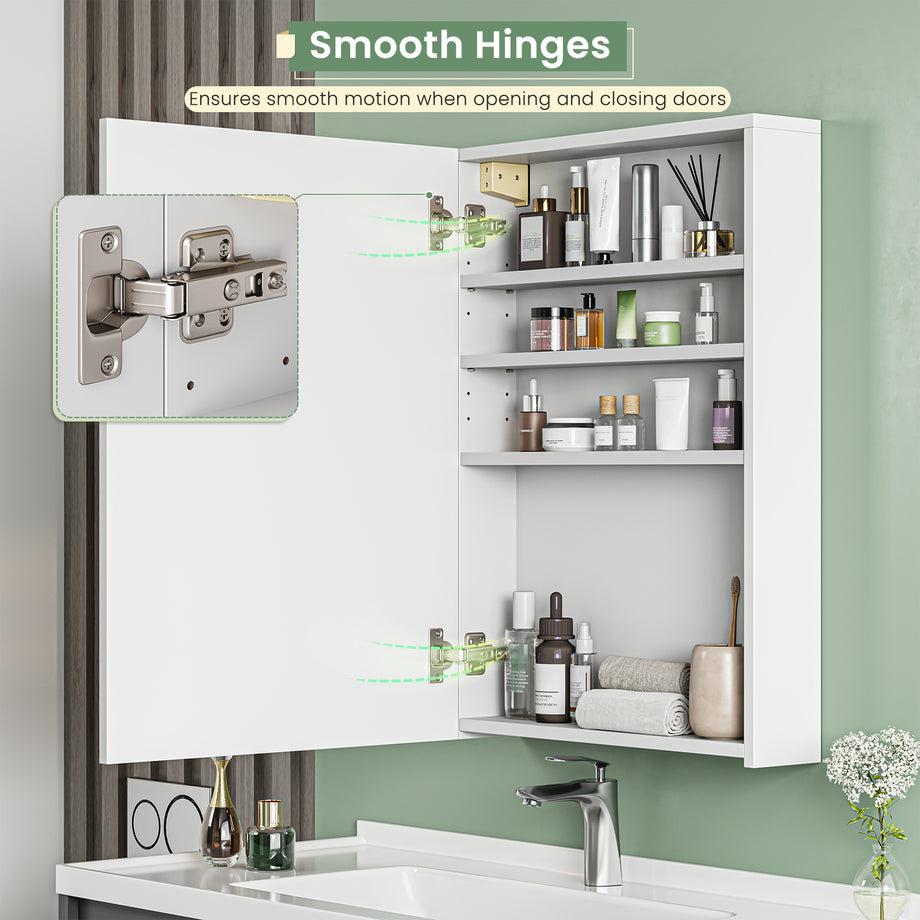 Dripex Single Door Bathroom Mirror Cabinet, Wall Mounted Storage Cupboard with Mirror, Cabinet with Adjustable Shelf