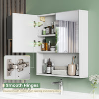 Dripex Double Door Bathroom Mirror Cabinet, Wall Mounted Storage Cupboard with Mirror, Wall Cabinet with Open Compartment Adjustable Shelf, White (60 x 60 x 12 cm)