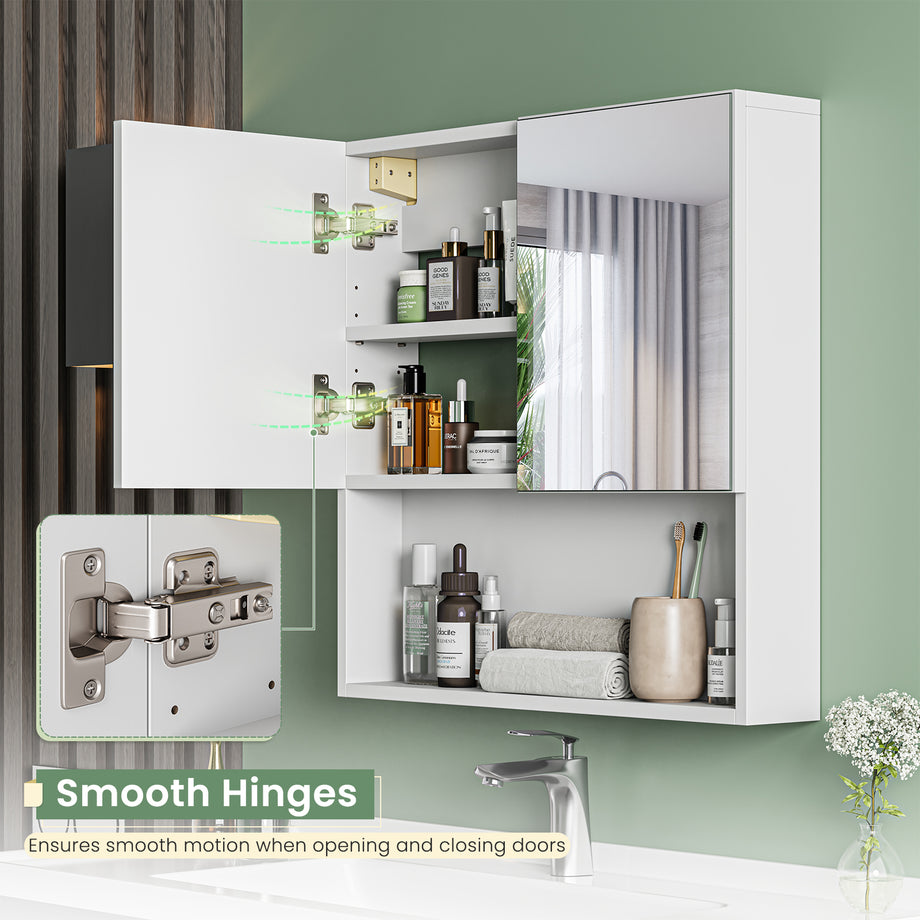 Dripex Double Door Bathroom Mirror Cabinet, Wall Mounted Storage Cupboard with Mirror, Wall Cabinet with Open Compartment Adjustable Shelf, White (60 x 60 x 12 cm)