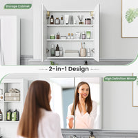 Dripex Double Door Bathroom Mirror Cabinet, Wall Mounted Storage Cupboard with Mirror, Wall Cabinet with Open Compartment Adjustable Shelf, White (60 x 60 x 12 cm)