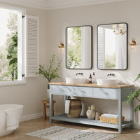 Dripex Rectangular Bathroom Mirror, 75 x 55cm Aluminium Frame Curved Corners, Pre-Fitted Hooks & Fixing Kit, Hang or Lean Vertically/Horizontally, for Living Room, Bedroom