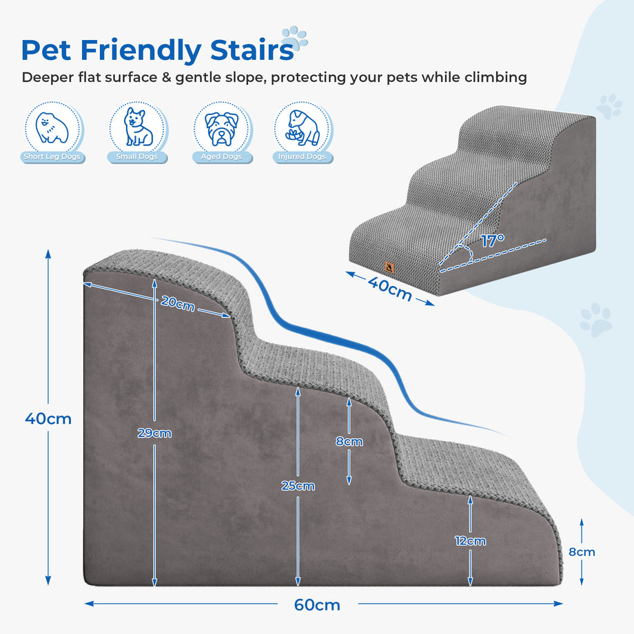 Dripex Curved Dog Stairs for Beds Couches, 2/3-Step Dog Steps with Durable Non-Slip Fabric Cover, Dog Slope Stairs for Small Dogs, Cats or Pets Friendly