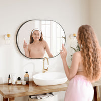 Dripex Oval Mirror, 70 x 50cm Wall Mounted Bathroom Mirror, Horizontal or Vertical Hanging Wall Mirror for Living Room, Bedroom, Entryway