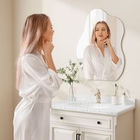 Dripex Irregular Wall Mirror, 65 x 50cm/ 70 x 50cm Frameless Bathroom Mirror Wall Mounted with Pre-Fitted Hanging Holes & Fixing Kit - Wall Mounted Horizontally or Vertically