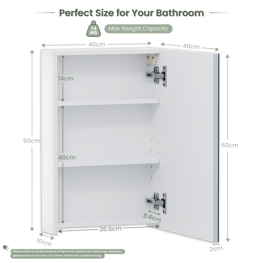 Dripex Single Door Bathroom Mirror Cabinet, Wall Mounted Storage Cupboard with Mirror, Cabinet with Adjustable Shelf