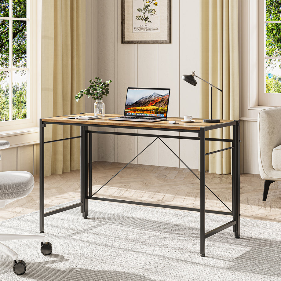 Dripex 110 x 50cm Folding Desk Foldable Computer Desk, Space-Saving Writing Table with Metal Frame, Home Office Workstation for Study, Bedroom and Gaming, Easy Assembly