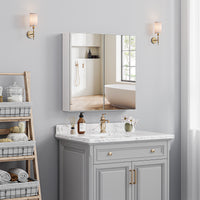 Dripex Double Door Bathroom Mirror Cabinet, Wall Mounted Storage Cupboard with Mirror, Wall Cabinet with Open Compartment Adjustable Shelf, White (60 x 60 x 12 cm)