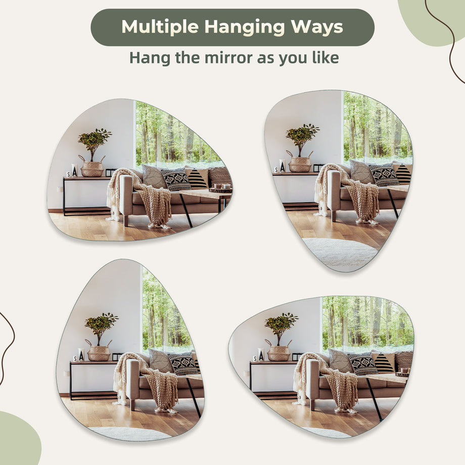 Dripex Irregular Wall Mirror, 65 x 50cm/ 70 x 50cm Frameless Bathroom Mirror Wall Mounted with Pre-Fitted Hanging Holes & Fixing Kit - Wall Mounted Horizontally or Vertically