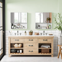 Dripex Double Door Bathroom Mirror Cabinet, Wall Mounted Storage Cupboard with Mirror, Wall Cabinet with Open Compartment Adjustable Shelf, White (60 x 60 x 12 cm)