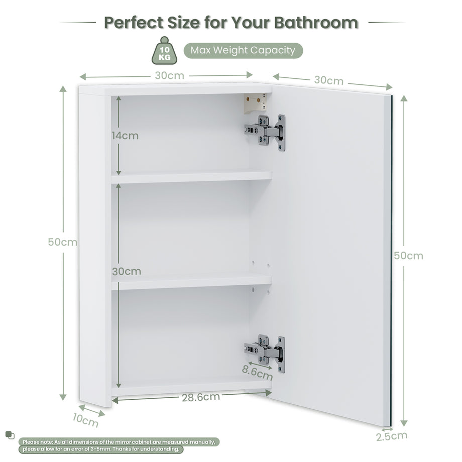 Dripex Single Door Bathroom Mirror Cabinet, Wall Mounted Storage Cupboard with Mirror, Cabinet with Adjustable Shelf