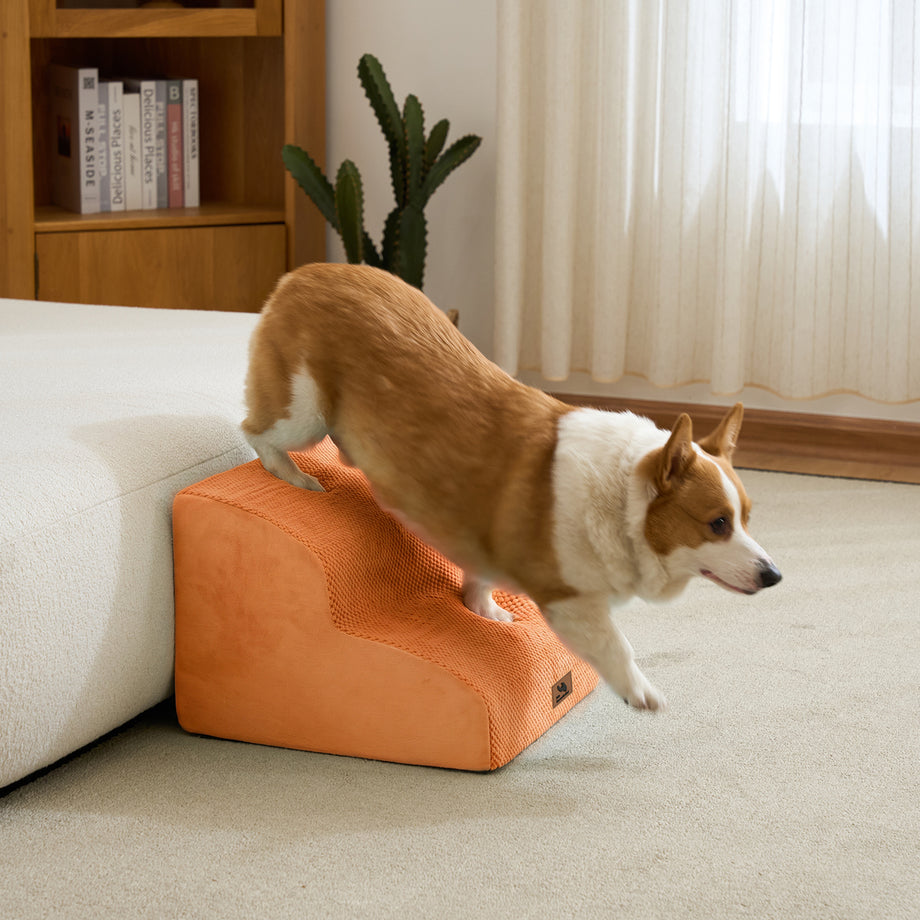 Dripex Curved Dog Stairs for Beds Couches, 2/3-Step Dog Steps with Durable Non-Slip Fabric Cover, Dog Slope Stairs for Small Dogs, Cats or Pets Friendly