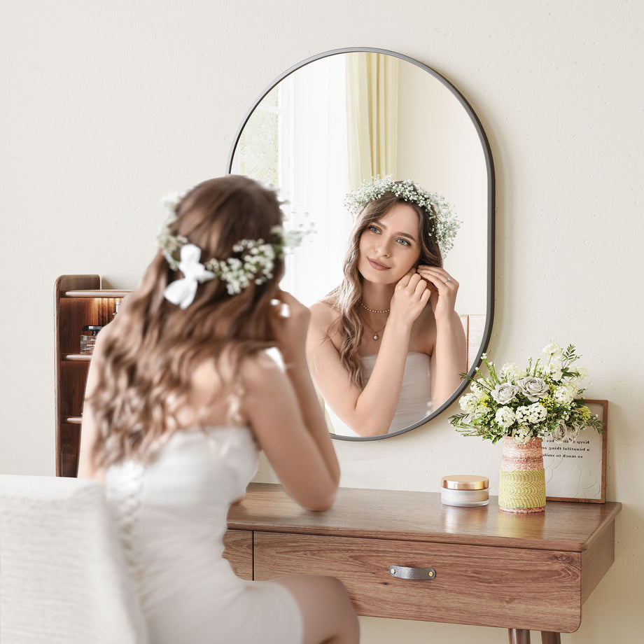 Dripex Oval Mirror, 70 x 50cm Wall Mounted Bathroom Mirror, Horizontal or Vertical Hanging Wall Mirror for Living Room, Bedroom, Entryway