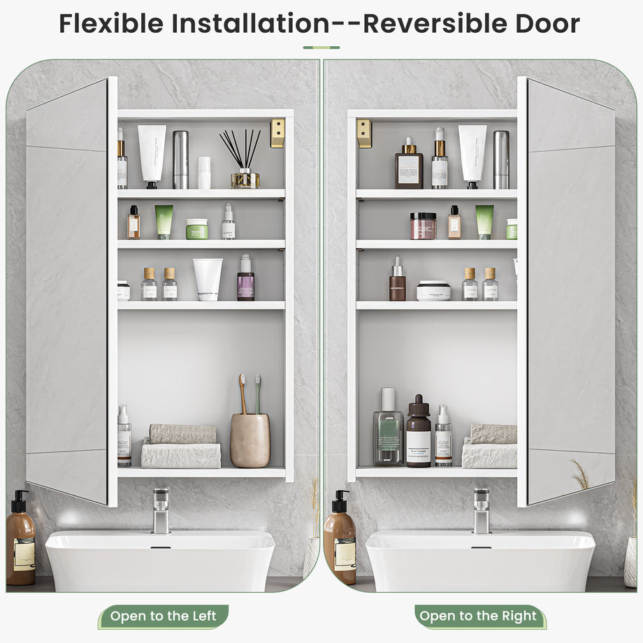 Dripex Single Door Bathroom Mirror Cabinet, Wall Mounted Storage Cupboard with Mirror, Cabinet with Adjustable Shelf