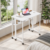 Dripex 80 x 50cm Folding Desk with Storage Shelf & Wheels, Mobile Foldable Desk for Home Office, Space Saving Multipurpose Table for Small Space, Easy Assembly