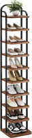 Dripex Adjustable Narrow Shoe Rack Organizer, Space Saving Vertical Tall Shoe Shelf, Sturdy Multifunctional Entryway Hallway Living Room Storage Shelf Rustic Brown