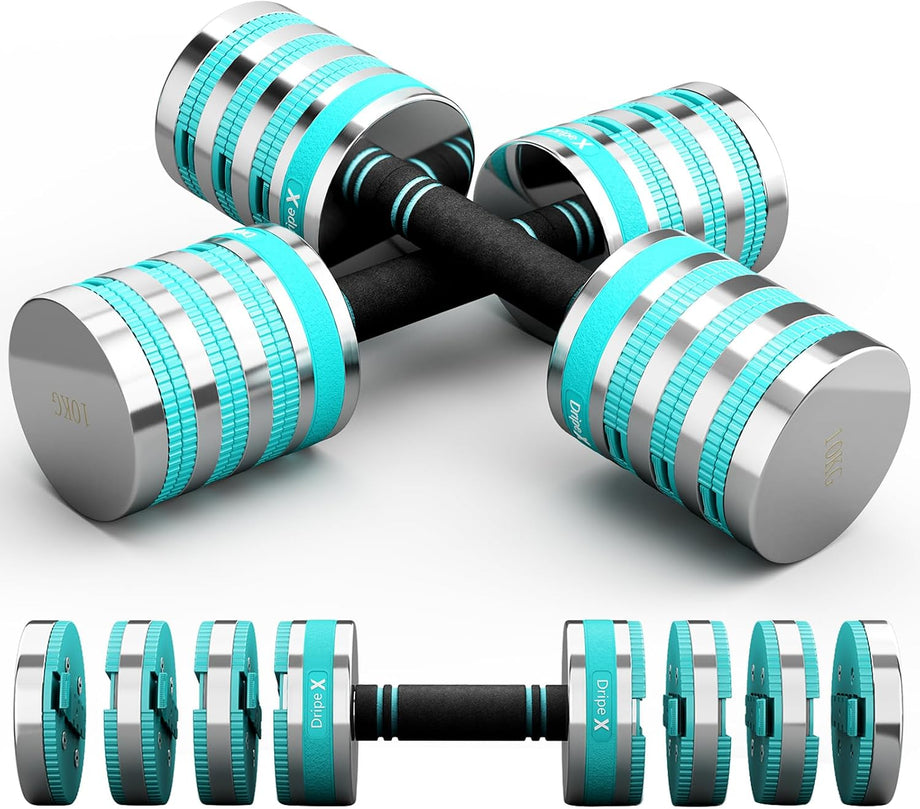 Dripex Adjustable Dumbbells Weight Set 5kg 10kg Dumbbell Pair 4-in-1 | Dumbbells Set Women Men, Sold as a Pair, Non-Slip Handle, Home Gym Fitness