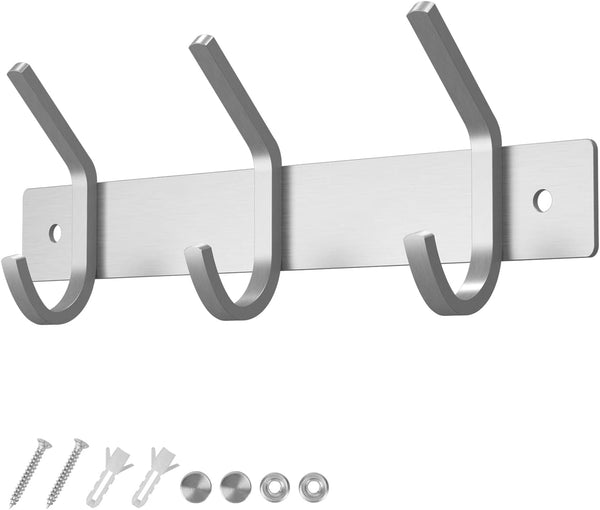 Dripex Coat Hook Rack Wall Mounted 304 Stainless Steel Hanger Heavy Duty Clothes Hat Holder (3/4 Hooks)