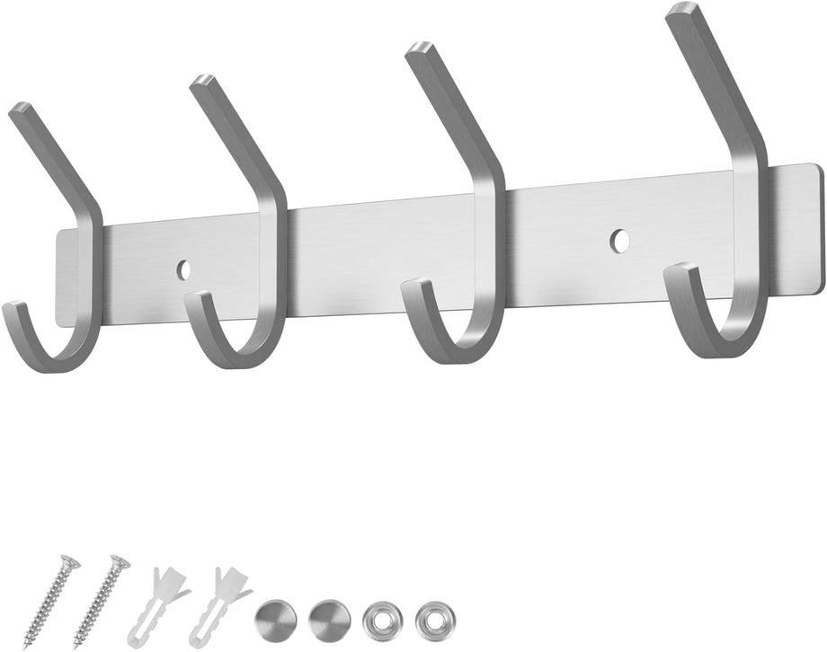 Dripex Coat Hook Rack Wall Mounted 304 Stainless Steel Hanger Heavy Duty Clothes Hat Holder (3/4 Hooks)