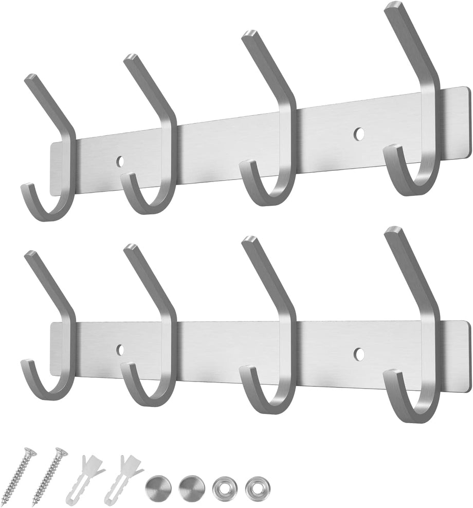 Dripex Coat Hook Rack Wall Mounted 304 Stainless Steel Hanger Heavy Duty Clothes Hat Holder (3/4 Hooks)