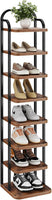 Dripex Adjustable Narrow Shoe Rack Organizer, Space Saving Vertical Tall Shoe Shelf, Sturdy Multifunctional Entryway Hallway Living Room Storage Shelf Rustic Brown
