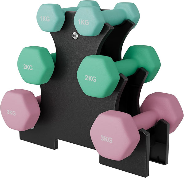 Dripex Weight Dumbbell Set with Storage Stand, Weights Lifting Gym Fitness | Dumbbells for Women Men, Anti-Roll Design, Home Gym Fitness, Pair of 1kg, 2kg, 3kg/1kg, 3kg, 5kg