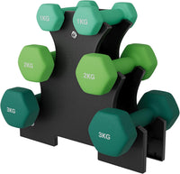 Dripex Weight Dumbbell Set with Storage Stand, Weights Lifting Gym Fitness | Dumbbells for Women Men, Anti-Roll Design, Home Gym Fitness, Pair of 1kg, 2kg, 3kg/1kg, 3kg, 5kg