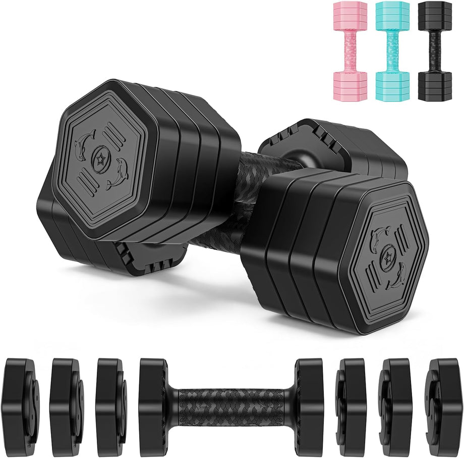 Dripex Women Weights Dumbbells Set 2.5kg 5kg 7.5kg Adjustable Dumbbell Pair | Weight Set for Women Men 4-in-1, Anti-Roll Design, Sold as a Pair, Non-Slip Handle, Home Gym Workout
