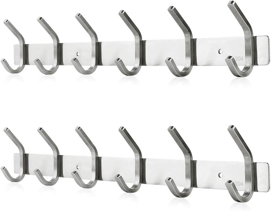 Dripex Coat Hook Rack Wall Mounted 304 Stainless Steel Hanger Heavy Duty Clothes Hat Holder (6 Hooks/8 Hooks)