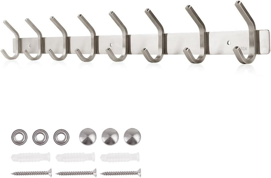 Dripex Coat Hook Rack Wall Mounted 304 Stainless Steel Hanger Heavy Duty Clothes Hat Holder (6 Hooks/8 Hooks)