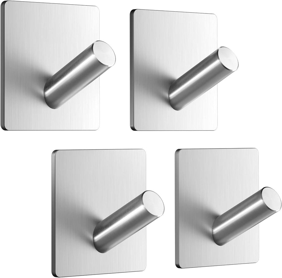 Dripex Self Adhesive Hooks - Set of 2/4/6, Stainless Steel - Strong Sticky Hooks for Hanging Towels, Bathroom Towel Hooks, Tea Towel Hooks, Stick on Hooks