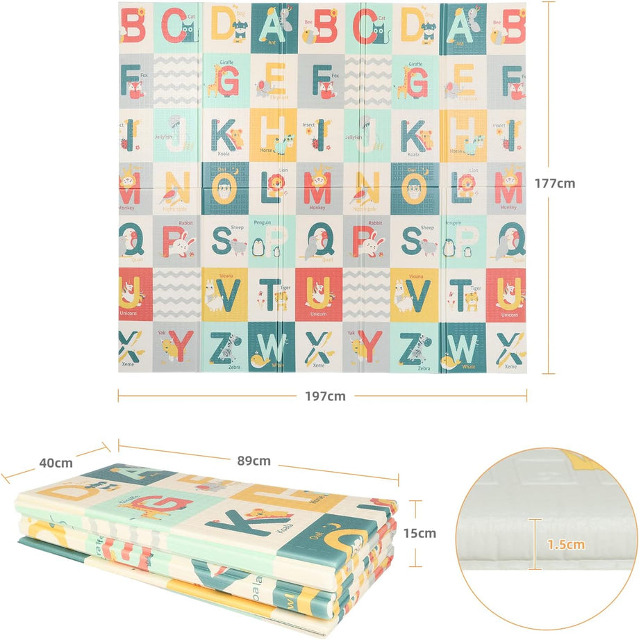Dripex 197 × 177cm Baby Play Mat, Large Foam Crawling Playmat, Foldable Reversible Waterproof Non Toxic Portable Floor Mat with Letters and Numbers for Baby
