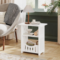 Dripex 3-Tier Side End Table with Storage Shelf Basket, White Small Bedside Table, Slim Narrow Nightstand Small Spaces for Living Room, Bedroom, Bathroom, Balcony