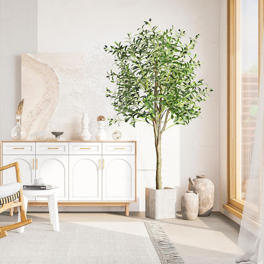 YOLEO 4FT/5FT/6FT/7FT Artificial Olive Tree Tall Faux Silk Olive Plant with Lifelike Olive Leaves Fake Olive Tree for Home Office Indoor Decor