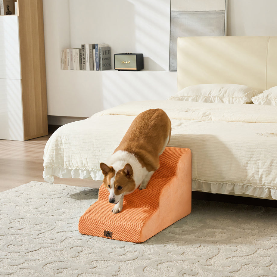 Dripex Curved Dog Stairs for Beds Couches, 2/3-Step Dog Steps with Durable Non-Slip Fabric Cover, Dog Slope Stairs for Small Dogs, Cats or Pets Friendly