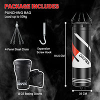 Dripex Punch Bag, 4FT Heavy Boxing Bag Set with Gloves, Hanging Punching Bag with 360° Swivel Hanging Chains - Punch Bags Equipment for Adults&Kids MMA Kickboxing Muay Thai Karate, Home Gym Training