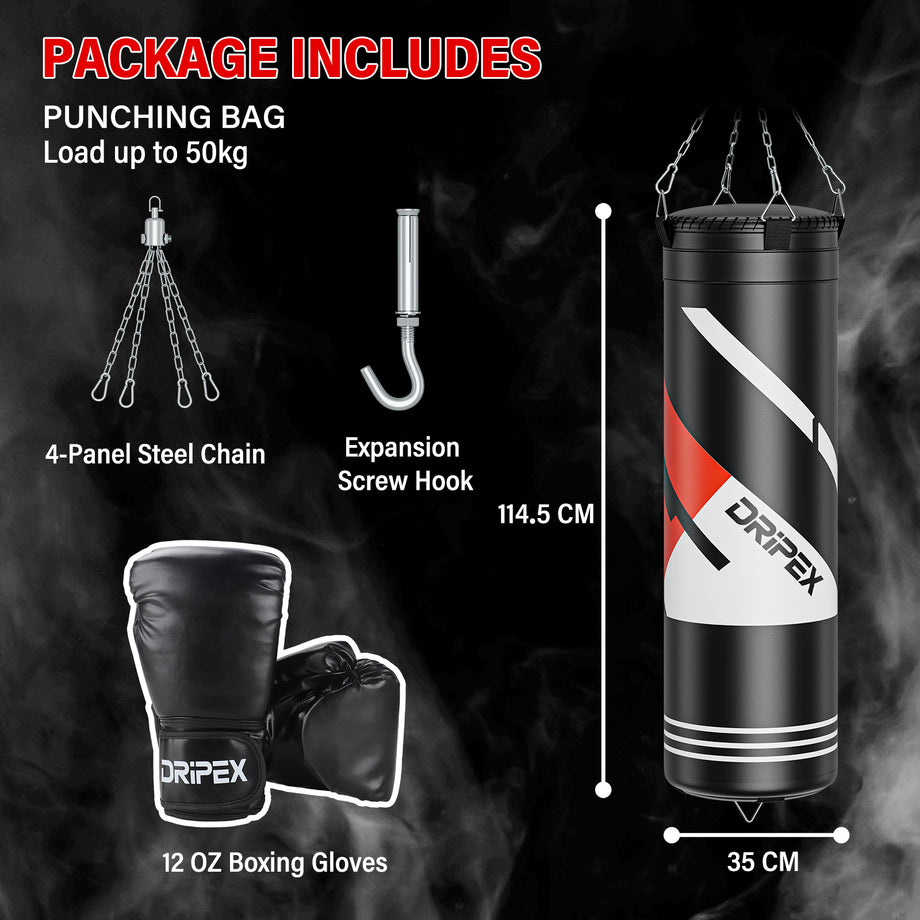 Dripex Punch Bag, 4FT Heavy Boxing Bag Set with Gloves, Hanging Punching Bag with 360° Swivel Hanging Chains - Punch Bags Equipment for Adults&Kids MMA Kickboxing Muay Thai Karate, Home Gym Training
