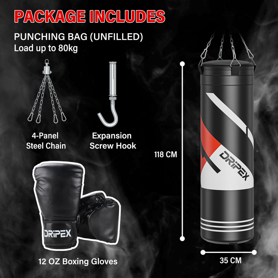 Dripex Punch Bag, 4FT Heavy Boxing Bag Set with Gloves, Hanging Punching Bag with 360° Swivel Hanging Chains - Punch Bags Equipment for Adults&Kids MMA Kickboxing Muay Thai Karate, Home Gym Training