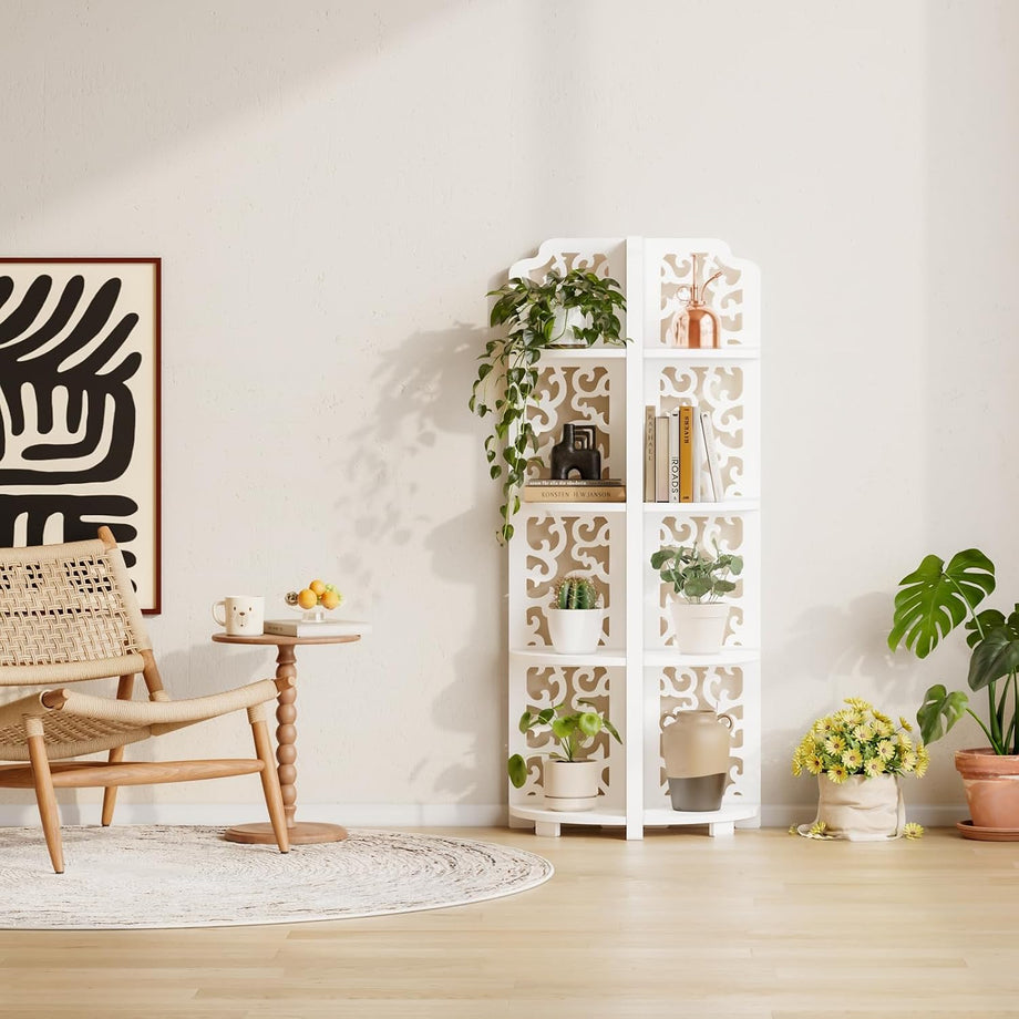 Dripex 3 Tier/4 Tier Baroque White Corner Shelf, Narrow Bathroom Shelves for Small Space, Floor Standing Storage Display Rack for Living Room, Bedroom or Home