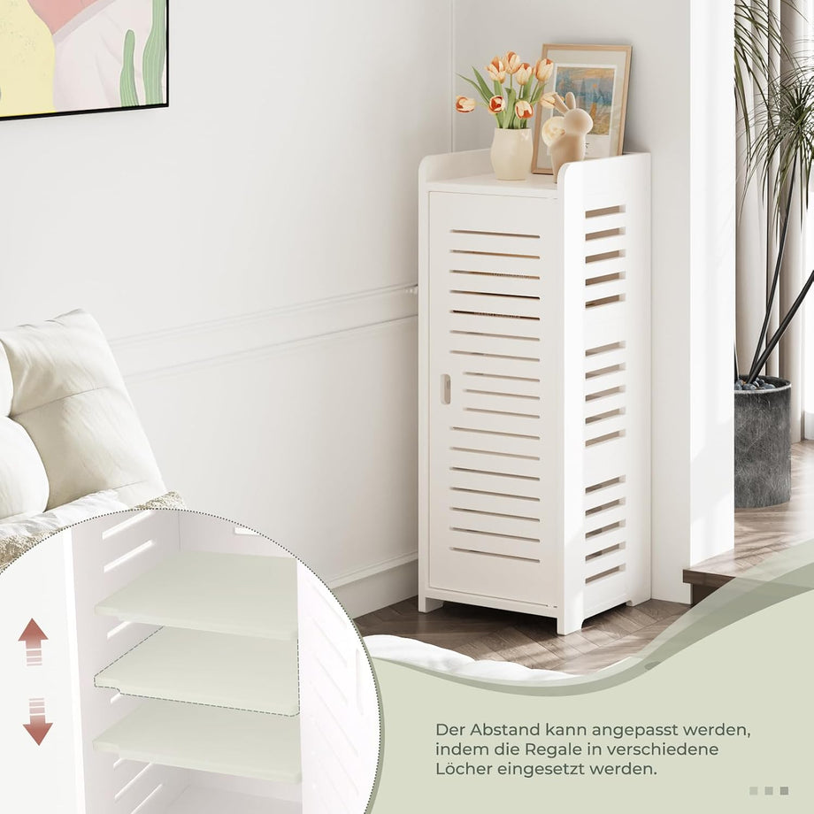 Dripex 4 Tier Bathroom Floor Cabinet, 30W x 30D x 80H cm, White Storage Cabinet with Door, Narrow Free Standing Cupboards Adjustable Shelves for Bathroom or Bedroom