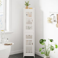 Dripex 7 Tier Tall Bathroom Floor Cabinet, 20W x 20D x 118H cm, Slim White Storage Cabinet with Door, Narrow Free Standing Cupboards Adjustable Shelves for Bathroom or Bedroom