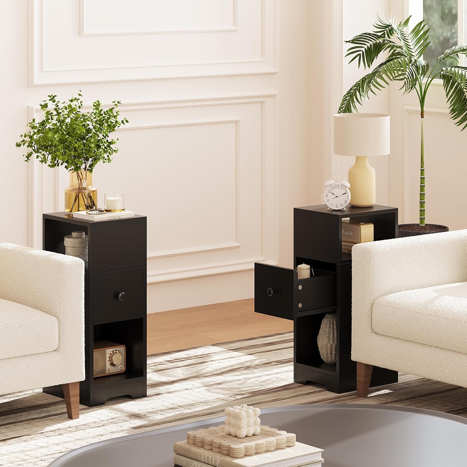 Slim Bedside Table Bedside Cabinet Drawer Wooden End Table x 30W x 65H cm 4 Tier Nightstand Sofa Side Table Bedroom Side Table Storage Drawer Space Saving