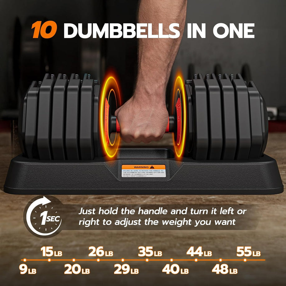 Dripex Adjustable Dumbbells 55lbs Dumbbell Weights Pair for Men | Quick-Adjust Non-Slip Handle, Fast Weight Set for Saving Place, Home Gym Fitness Training, Safety Locking Mechanism