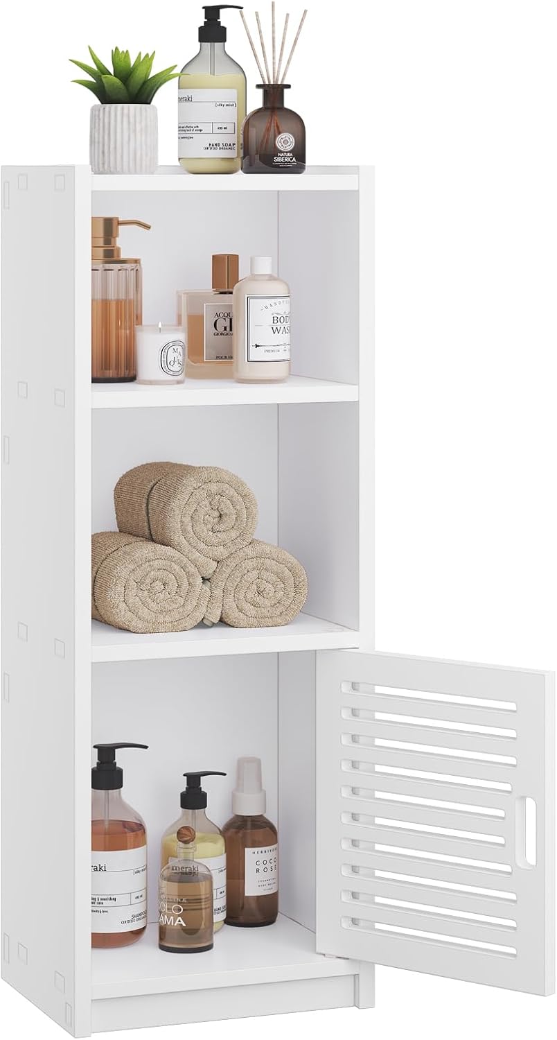 Dripex 3 Tier Bathroom Storage Cabinet White, 25W x 22D x 80H cm Waterproof Dustproof design, Compact Space-saving Size, Tool-free Disassembly, Free Standing