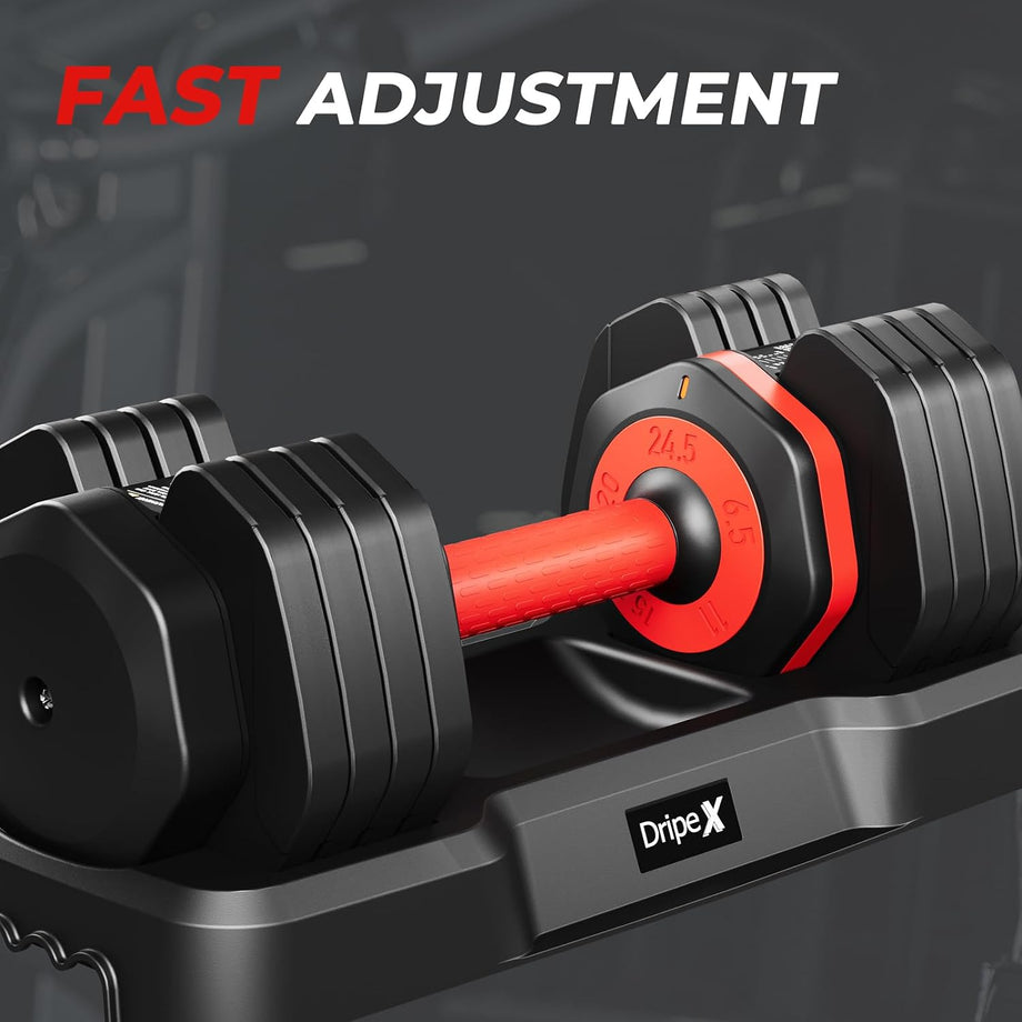 Dripex Adjustable Dumbbells 11kg/24.5kg Dumbbell Weights Pair for Men | Quick-Adjust Non-Slip Handle, Fast Weight Set for Saving Place, Home Gym Fitness Training, Safety Locking Mechanism
