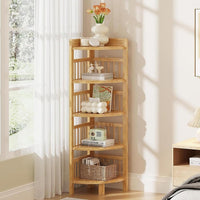 Dripex Bamboo Corner Shelf, Narrow Bookshelf for Small Space, Floor Standing Storage Display Rack for Living Room, Bedroom, Home or Office